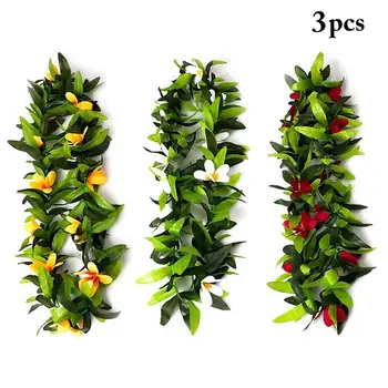 

3PCS Hawaiian Wreath Lei Tropical Artificial Leaf Flower Party Lei Luau Lei For Party Decor