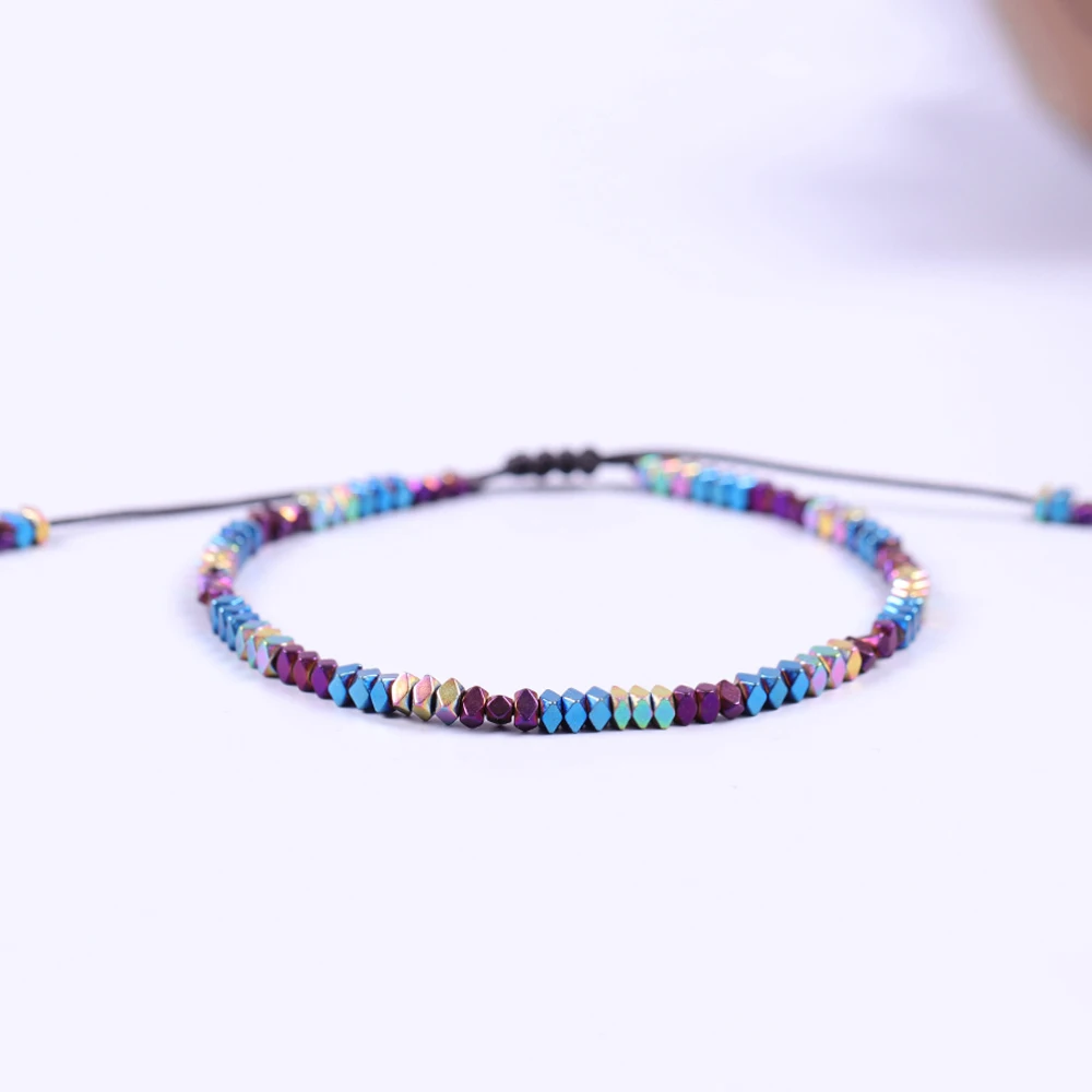 

Multi-Color Rainbow Hematite Bracelets Simple Fashion Irregular Shape Stone Jewelry Magnetic Woven Bracelet Adjustable For Women