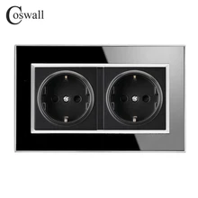 Coswall 146 Тип 16A двойная стандартная розетка ЕС Роскошная настенная розетка акриловая Хрустальная панель A1 серия AC 110~ 250 В рыцарь черный