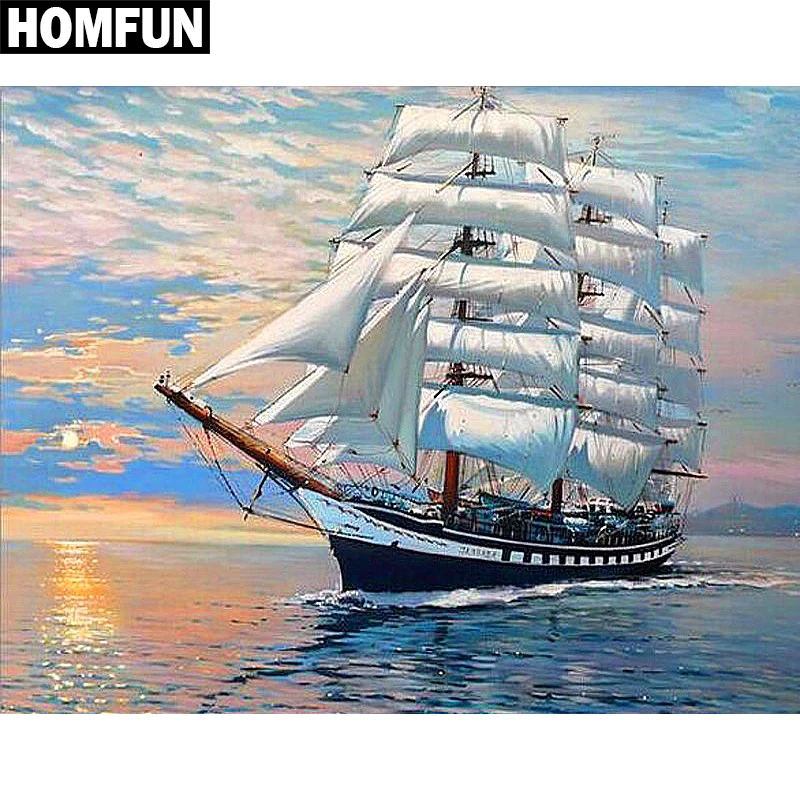 HOMFUN Full Square/Round Drill 5D DIY Diamond Painting &quotSea And Boat&quot 3D Embroidery Cross Stitch Rhinestone Home Decor | Дом и сад