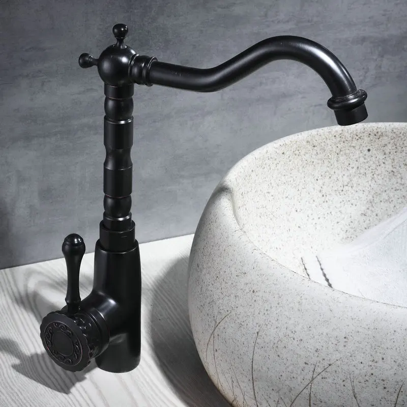  Newly Carved Black Bronze Brushed Basin Faucet 360 Swivel Carved Handle Bathroom Faucets Hot Cold M - 32885532932