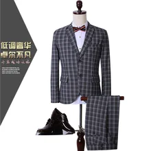 BOU 2017 new fashion boutique business CCXO plaid three-piece men’s suits suits groom JACKET + PANT + VEST
