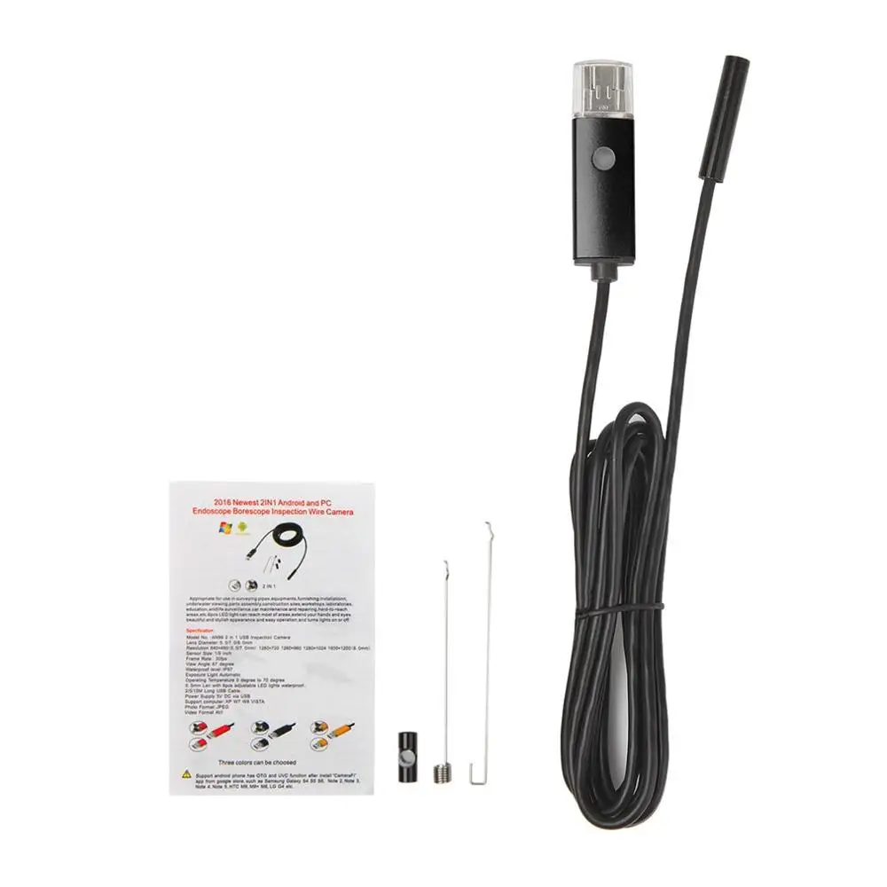 

7mm Snake Scope Endoscope Waterproof Inspection HD Camera Boroscope For Andorid Windows Mac OS 2m Flexible Cable USB 6 LED