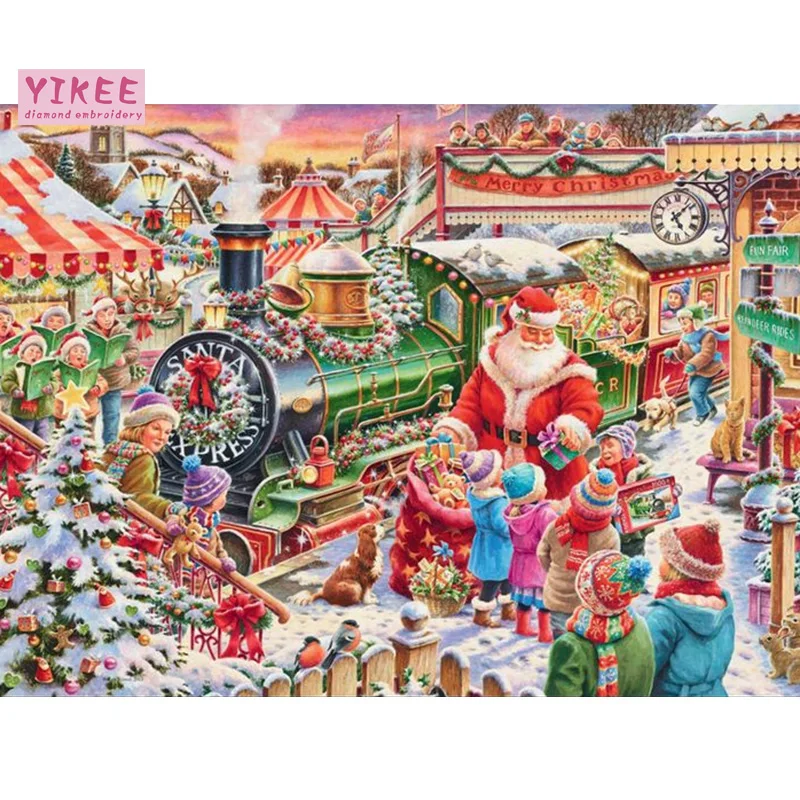 

YIKEE Diamond Painting Christmas Truck Handmade Needlework DIY Diamond Embroidery Mosaic Rhinestone Picture h570