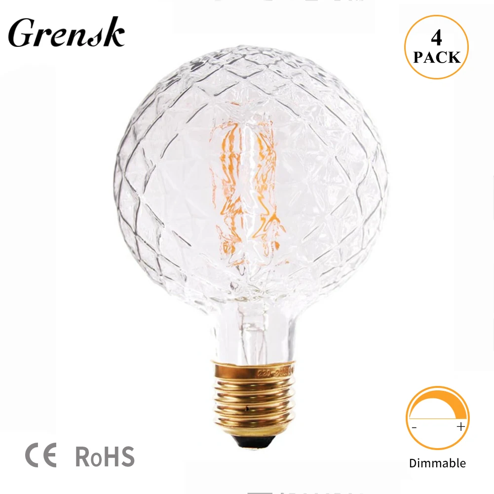 Светодиодная лампа накаливания Grensk E27 G95 с регулируемой яркостью 4 Вт 2200 к|filament