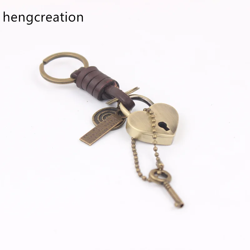 unique openable Lock Key keychain high polish real lock Leather key