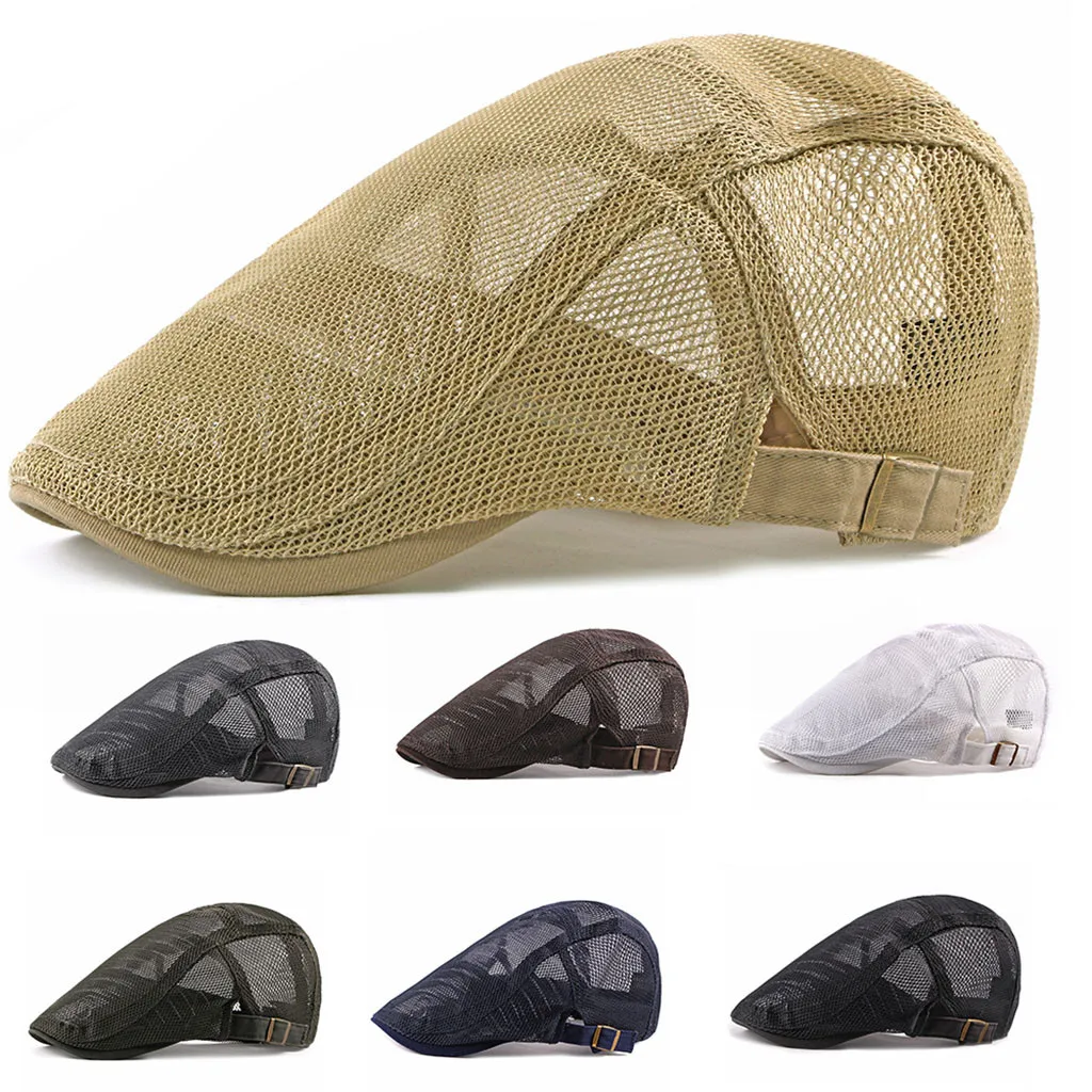 

Beret Caps for Men Women Unisex Breathable Mesh Summer Hat Newsboy Ivy Cabbie Gatsby Outdoor Hats Brand Adjustable Flat Cap