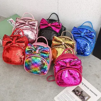 

Child School Bag Parent-Child Sequin Bow Travels Backpack PU Leather School Bag