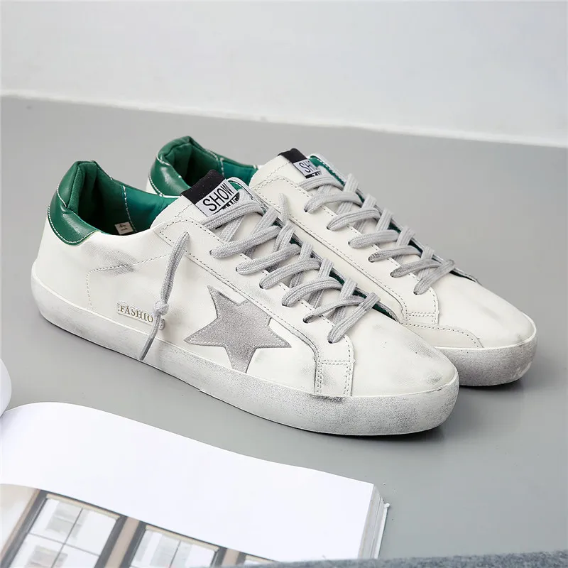 

2019 Brand Shoes Men Sneakers Leather Do Old Dirty Shoes Man Sequins Star Golden Glitter Trainers male chaussure homme