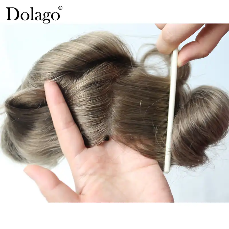 Men Toupees French Lace Front With Large Poly Side And Back Hair