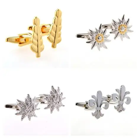 

10pairs/lot Silver/Gold Sunflower/Blue Fleur De Lis Cufflinks Plant Tree Crusade Cuff Links Men's Fashion Jewelry Wholesale