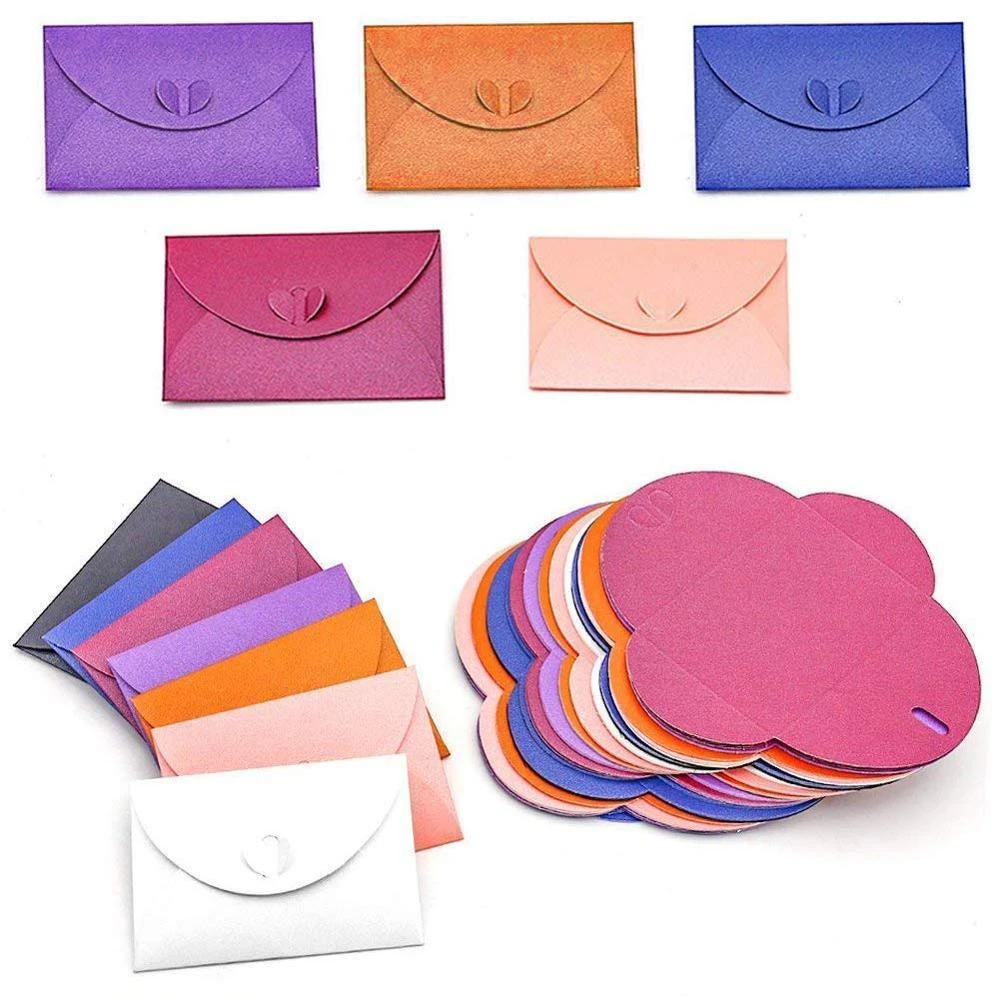 Cute Post Card Holders Heart Clasp Shining Colorful Envelopes 22 Pcs, 11 Colors Mini Kraft Paper Envelopes JKJF Mini Gift Card Envelope