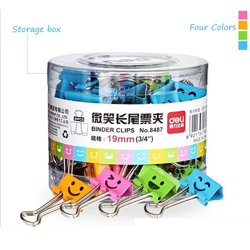 

Binder Clips Office Stationery 80Pcs 19mm Colorful Smile Face Metal Paper Clip Designs childeren school Metal clips