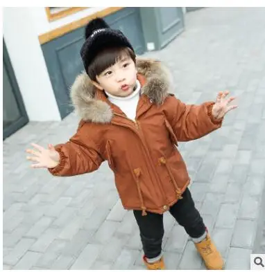 Коллекция года, Детский пуховик одежда для малышей куртка для маленьких мальчиков зимняя куртка теплая куртка с капюшоном и длинными рукавами для мальчиков возрастом от 2 до 8 лет - Цвет: Коричневый