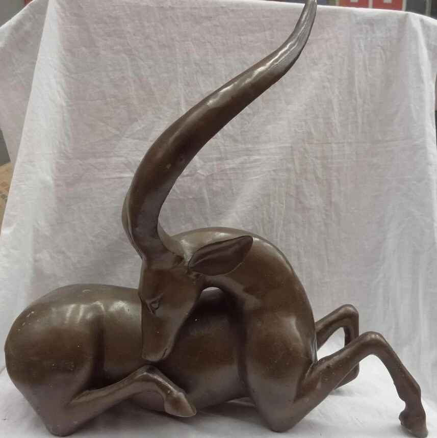 

S3926 21" Chinese Bronze Animals Sculpture Decorate Art Wealth Lying Deer Sheep Statue D0318