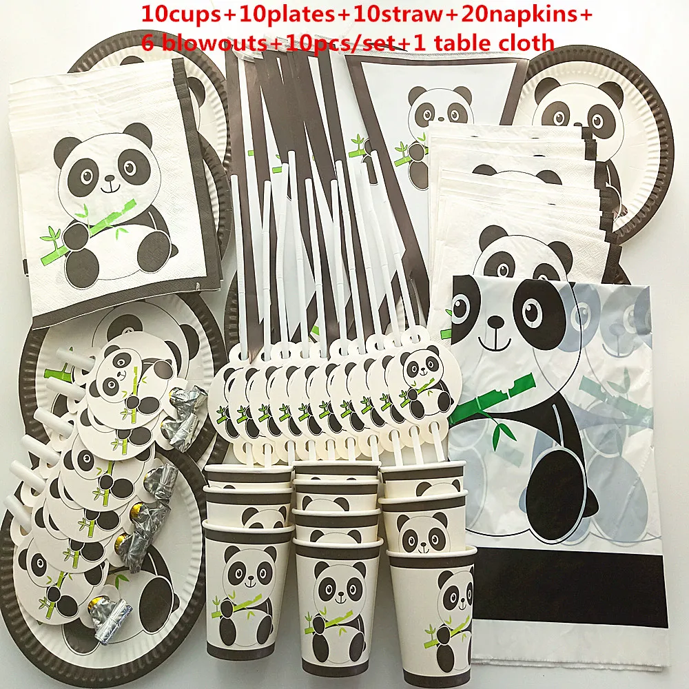 

67pcs Happy birthday kids cute bamboo panda baby shower party decoration set banner table cloth straws cup plates suppliers