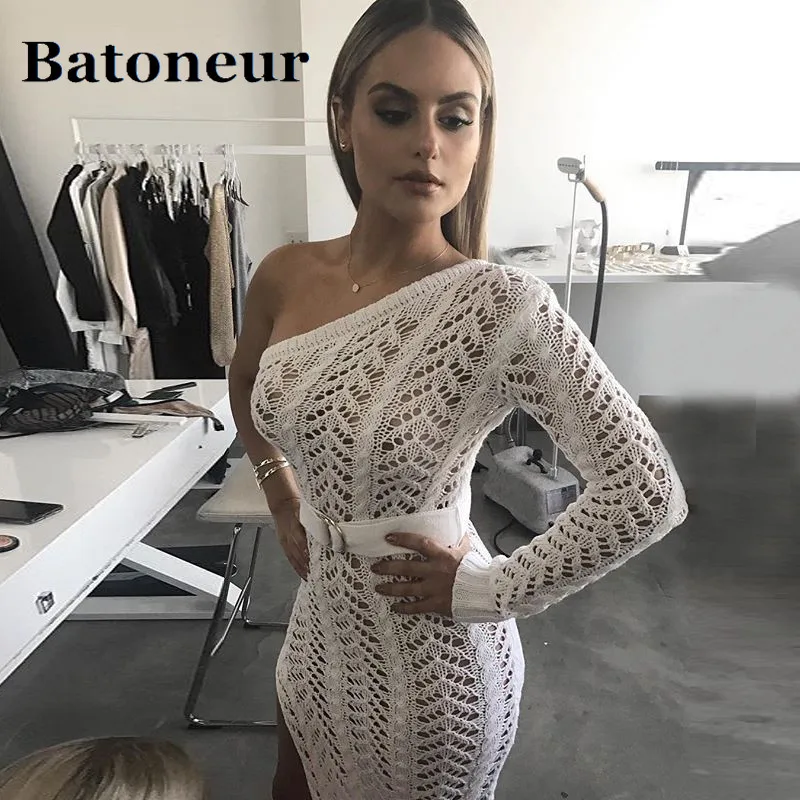 Feditch-2018-New-Knitting-Long-Dress-Women-One-Shoulder-Maxi-Dress-Sexy-Hollow-Out-High-Split
