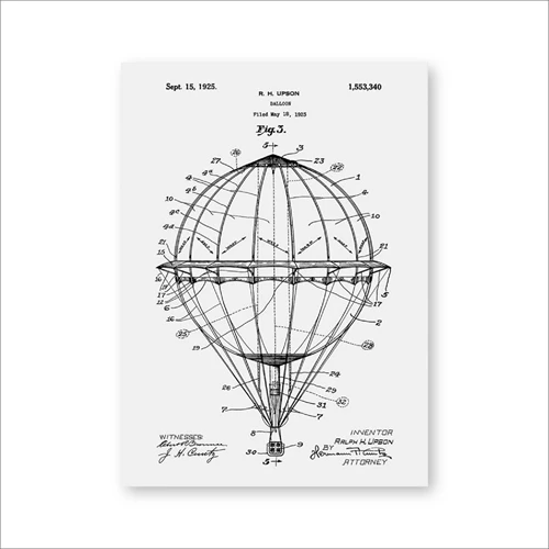 Горячий воздушный шар патент принты авиация художественное произведение на стену художественные Плакаты Декор комнаты винтажный чертеж Холст Картина Подарок Идея - Цвет: PH3895