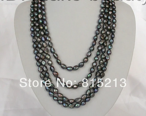 

ddh001309 classic long 100" 10mm baroque black freshwater cultured pearl necklace