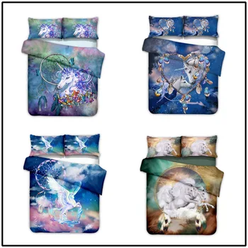 

3D Unicorn Bedding Sets Pegasus Oil Painting 3pcs Bedding Set Linen Duvet Cover Pillowcases
