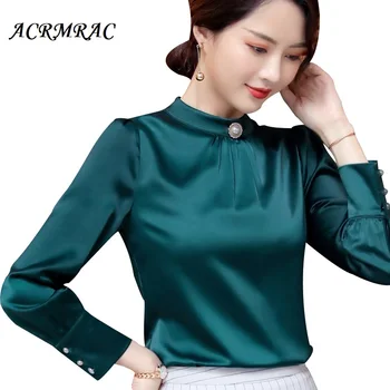 

ACRMRAC Women Spring and Autumn Long Sleeve Shirt Slim Solid color O-Neck OL Formal Women Blouses Women shirt