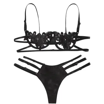 

Women High Quality Sexy Black Lingerie Corset Lace Floral Adjustable Underwear Sets Hollow Out Underwear Tops+Briefs