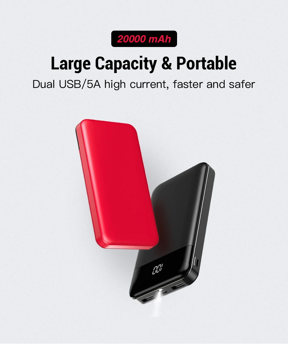 

20000mAh PD Quick Charge 3.0 USB C 3A Pover Bank Supply Power Bank LED Light Powerbank External Battery for iphone xs max MI9