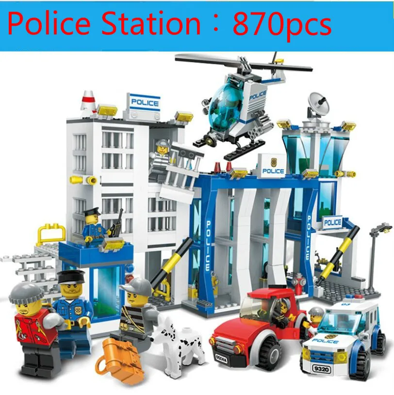 City Police Station Motorbike Helicopter Model Building Bricks Kits Educational Toys For Children Compatible with Legoe City