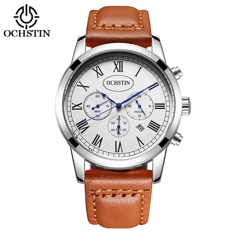 

OCHSTIN Antique Luxury Genuine Leather Quartz Men Wristwatch Water-Proof Chronograph Casual Watch Masculino Relogio + Box