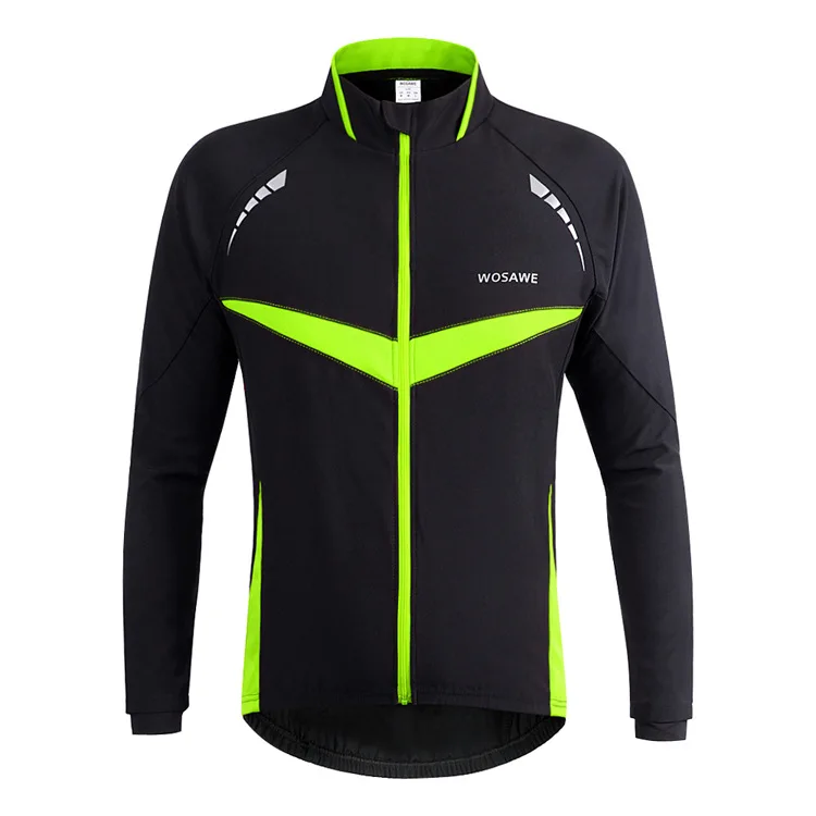 WOSAWE зима осень ветрозащитная велосипедная куртка с длинным рукавом велосипедная Джерси одежда светоотражающие куртки для бега - Цвет: Зеленый