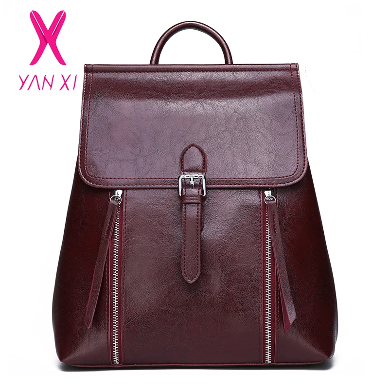 

Vintage Backpack Female Brand Leather Women Backpack Large Capacity Bookbag Simple Travel Bag Leisure Zipper Shoulder Bags 2018