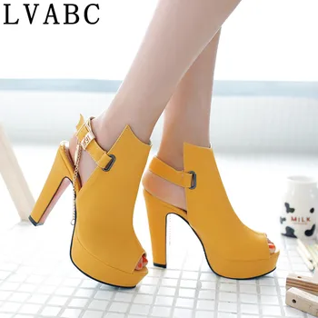 

LVABC 2019 fashion summer new arrival shoes woman peep toe buckle thick heel women sandals big size 34-48 black yellow white