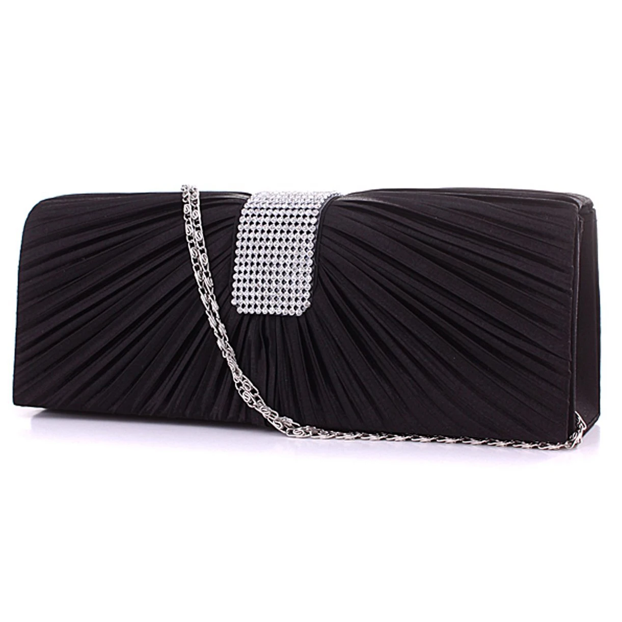 Silver Diamante Satin Pleated Women Bag Evening Bridal Clutch Bag Handbag Purse