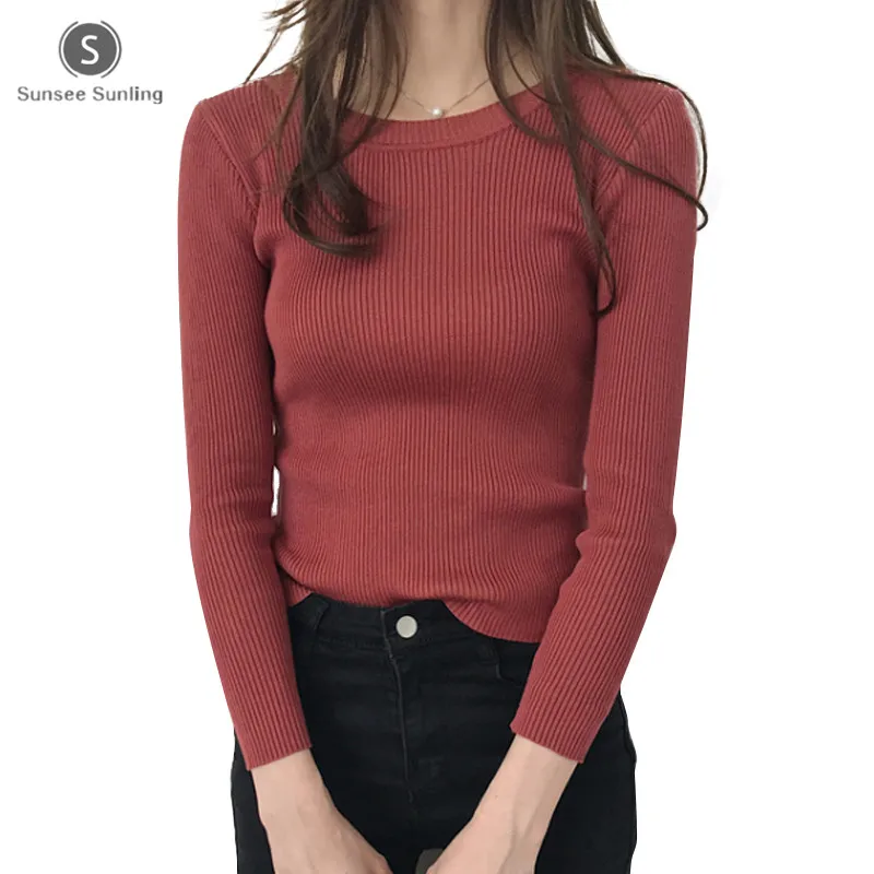 

2019 fashion Winter Ladies O-neck Striped women Pullover Sweater Slim Solid Female Sweater Candy Color female Sweater