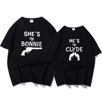 

Funny T-shirt Couple Matching T Shirts Letter Print Bonnie & Clyde Wedding Anniversary Honeymoon Valentine New Tshirt Women