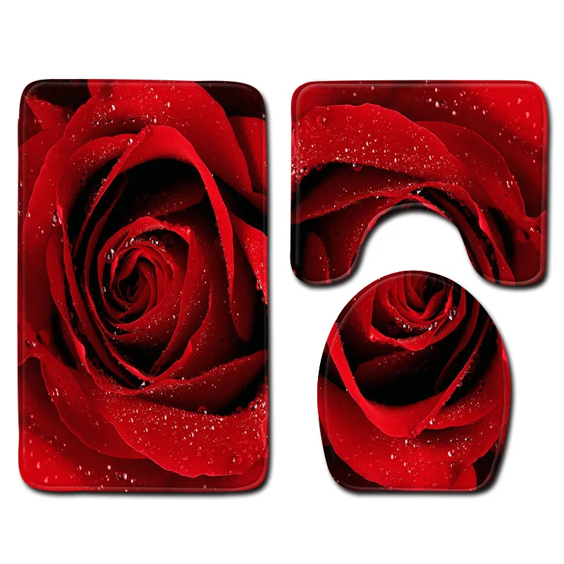 

Valentine's Day Red Rose Bath Mat Bathmate Anti Slip Bathroom Rugs 3D Toilet Mat Printing Doormat Carpet Toillete Seat Cover