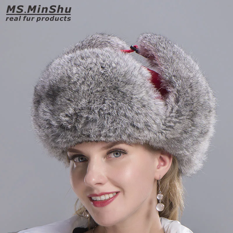 

Russian Rabbit Fur Hat Skiing CapNatural Rabbit Fur Trapper Hat Winter Warm Earflap Hat Genuine Rabbit Fur Bomber Hat MS.MinShu
