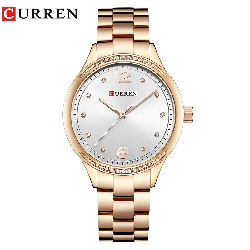 CURREN часы женские повседневные Модные кварцевые наручные часы кристалл дизайн дамы подарок бренд платье часы наручные часы relogio feminino - Цвет: rose gold white