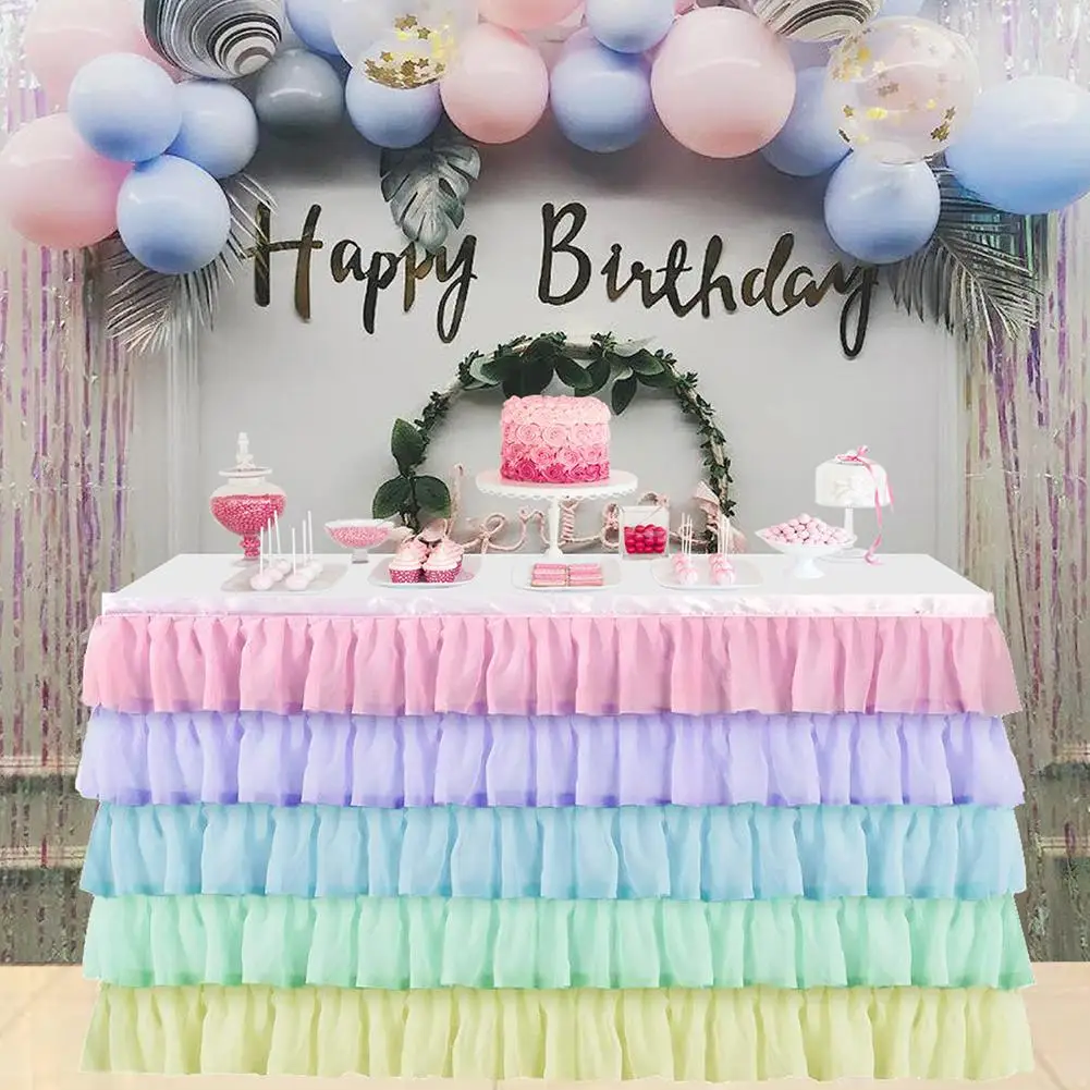 

TPFOCUS 5 Layers Wavy Spliced Chiffon Table Skirt for Wedding Birthday Party Decoration
