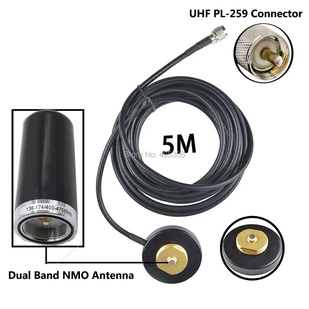 NMO Dual Band Mobile Radio Antenna with 5M 16.7ft Coaxial Cable