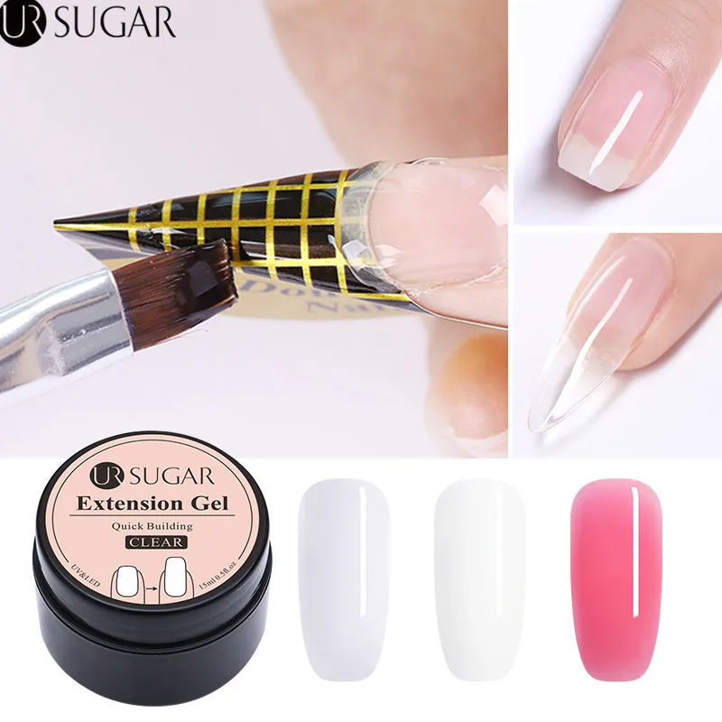 UR SUGAR 15ml Quick Extension Poly UV Gel Clear White Pink Builder Nail ...