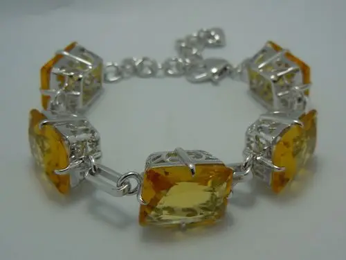 

Avoid freight silver jewelry wholesale custom impressive 100% rectangle yellow crystal 925 silver bracelet