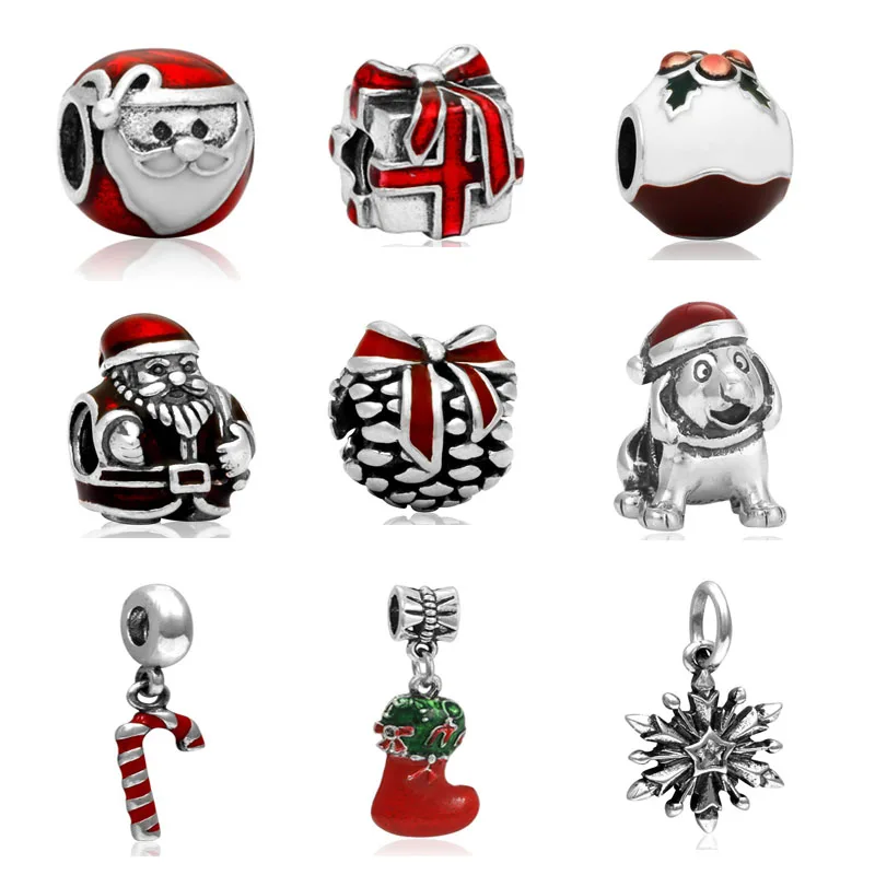Eccosa Silver Plated Enamel Santa Christmas Gift Box Charm Bead Fit European Pandora Charms Bracelet Diy Jewelry Making