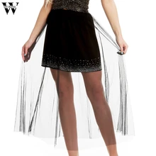 Womail, короткие юбки для женщин, Ретро стиль, однотонная женская повседневная прямая юбка длиной до щиколотки, имитация двух частей, сетчатые свободные юбки J25