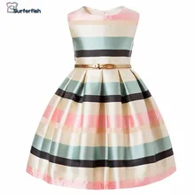 Розничная,, Новое Детское платье для девочек и высококачественное Полосатое платье без рукавов с поясом в Европейском стиле, модное платье принцессы 90-160