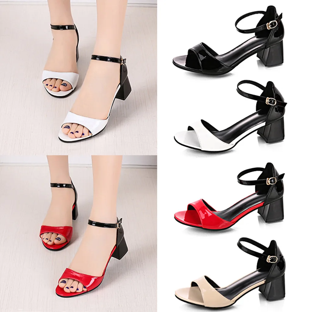 

Summer zapatos mujer 2019 Women Ladies Fashion Mixed Colors Buckle Square Heel Casual Shoes Platform Sandals buty damskie %50