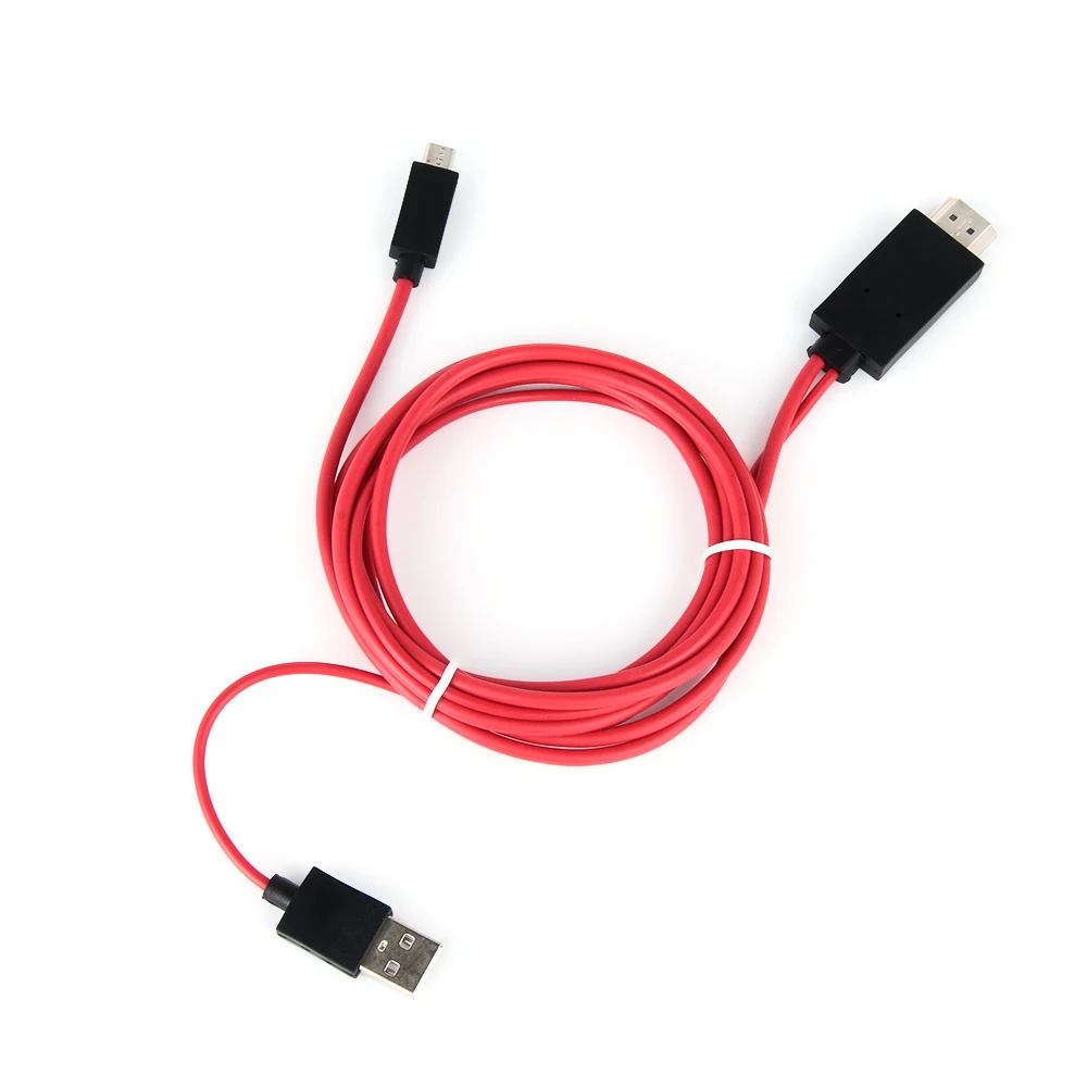 New MHL Micro USB To HDMI 1080P HD TV Cable Adapter For Android Samsung Phones 11Pin 5Pin Universal Cord High Quality - Color: Red