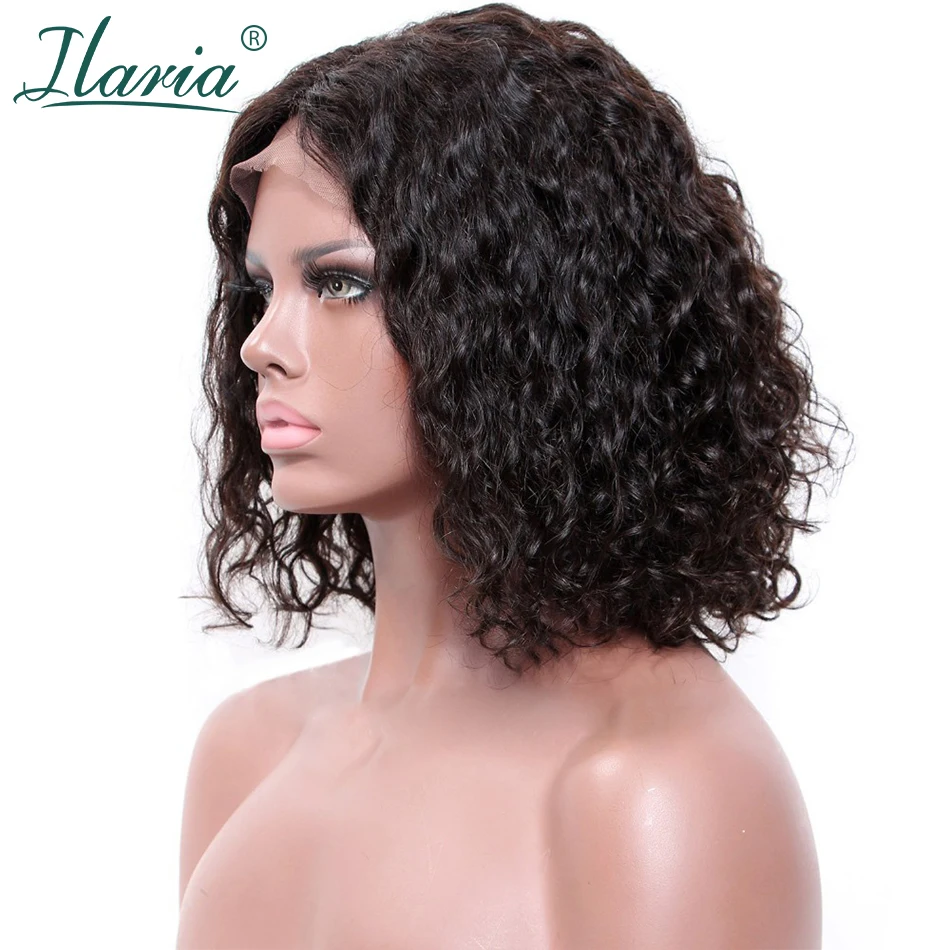 Comprar Pelucas de pelo humano con frente de encaje rizado Jerry corto Ilaria para mujeres negras pelucas de pelo Remy brasileño con pelo Bady