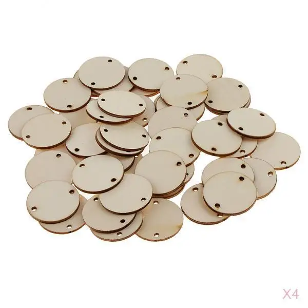 200 Pieces Round Wood Pieces, Wooden Circles Discs WITH HOLES for Home Decorations DIY Crafts Supplies, 35 X 2 mm