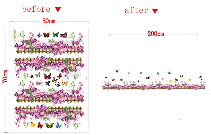 Фиолетовый цветок бабочка забор виниловые Съемные наклейки s для детской комнаты для ванной комнаты декор витрины Настенная Наклейка Наклейки